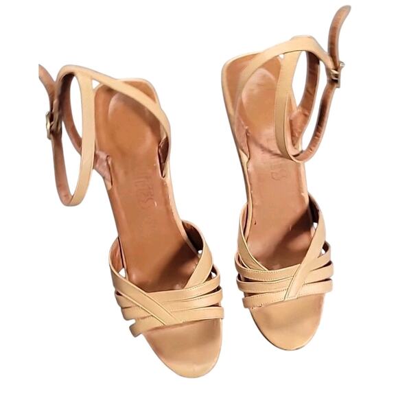 VTG Socialites Leather Strappy Heels 🌙 Wood Sole Boho Festival Vibes Size 6N - Picture 1 of 6